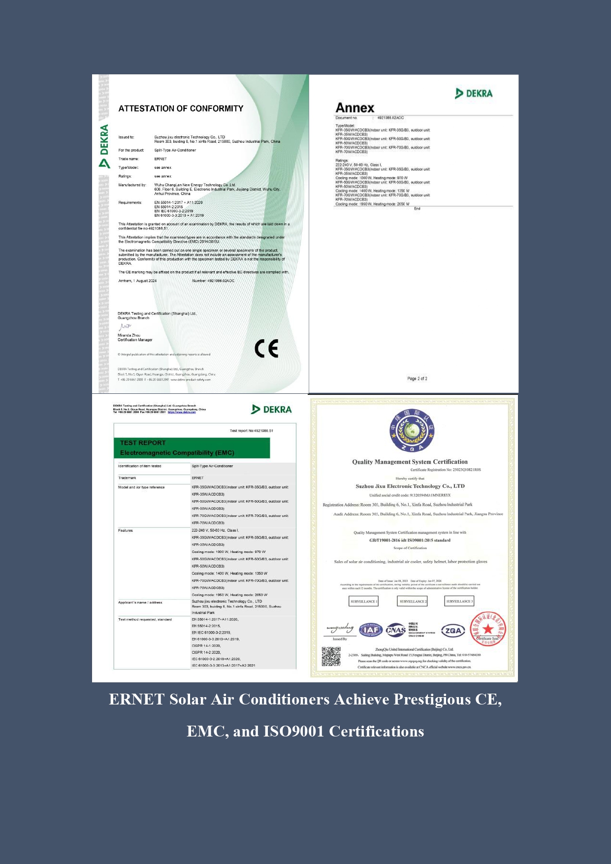 ERNET Solar Air Conditioners Achieve Prestigious CE, EMC, and ISO9001 Certifications