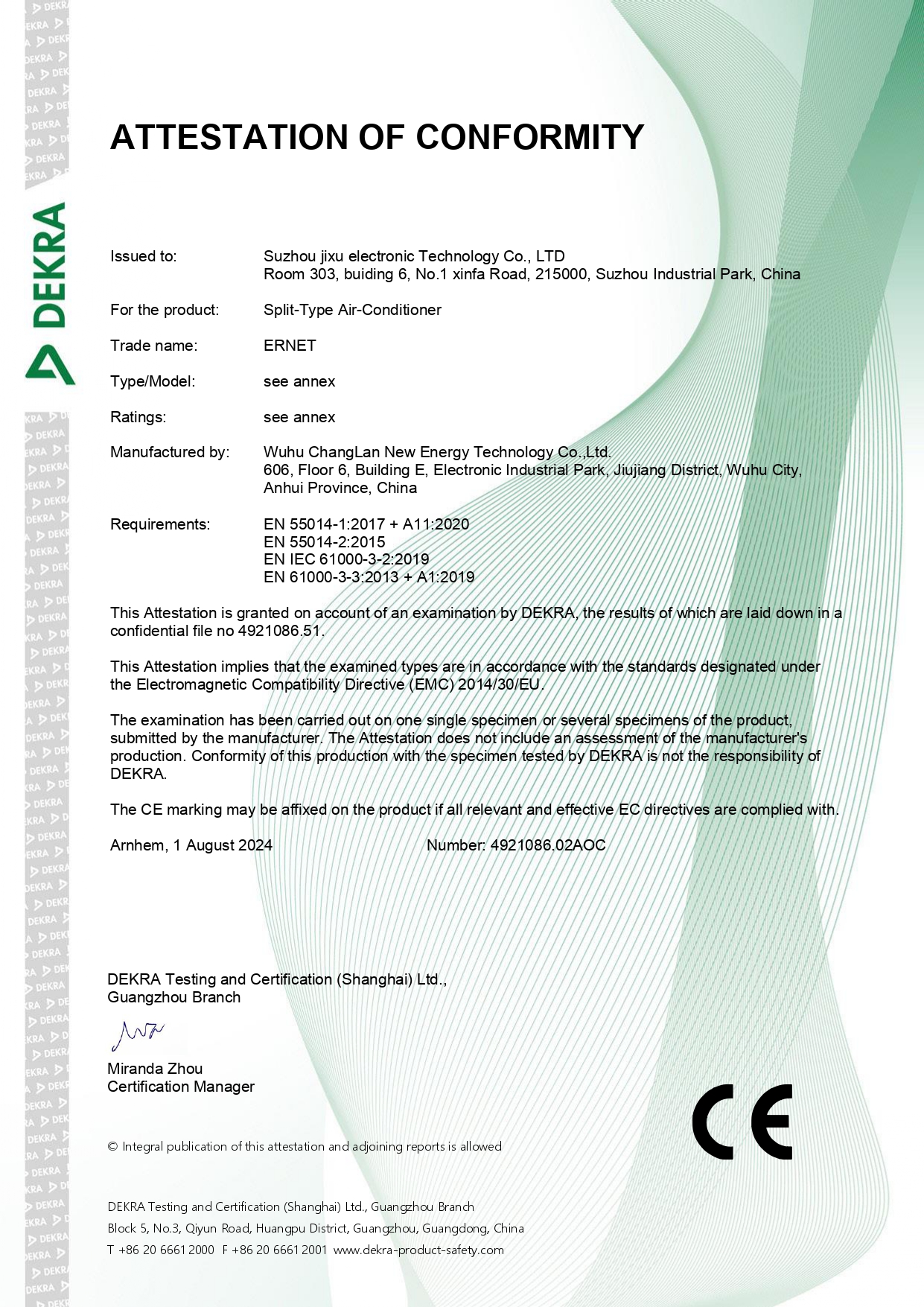 ERNET Solar Air Conditioners Achieve Prestigious CE, EMC, and ISO9001 Certifications